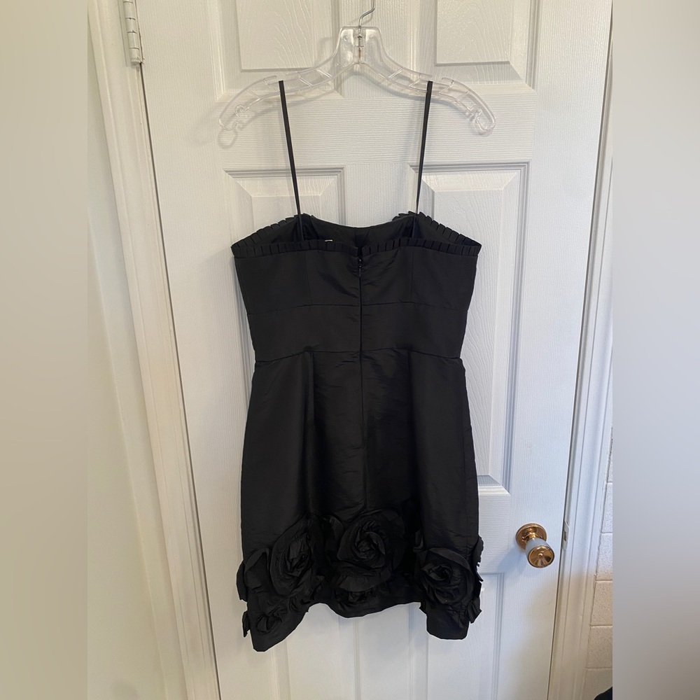 Max and Cleo Strapless Dress | Size 8 | Black Taffeta Frilly Rosettes Dress - Picture 5 of 8